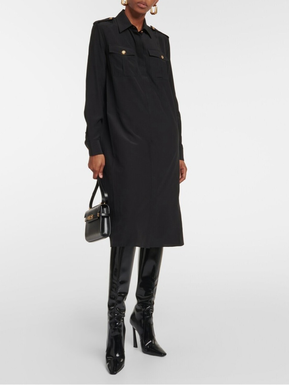 NEW Nili Lotan Adelaide 100% Silk Midi Shirt Dress Black Long Sleeve Size XS
